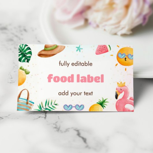 Tropical Beach 1e Verjaardagsfeestje Etiket Informatiekaartje