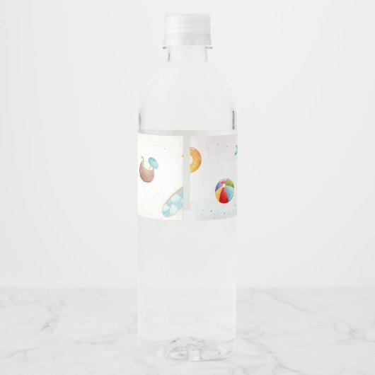 Tropical Beach 1e verjaardagsfeestje Waterfles Etiket (Achterkant)