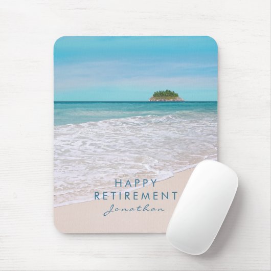 Tropical Beach aangepaste tekst "Happy Retirement" Muismat (Met muis)