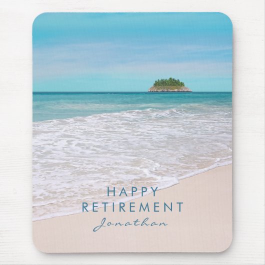 Tropical Beach aangepaste tekst "Happy Retirement" Muismat (Voorkant)
