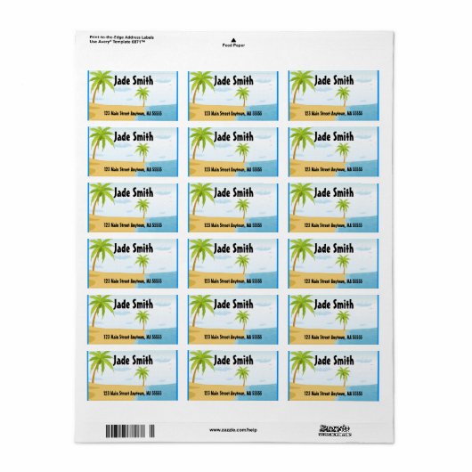 Tropical Beach Adresetiketten Etiket (Full Sheet)