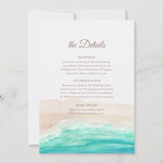 Tropical Beach and Palm Trees Trouwdetails Kaart (Voorkant)