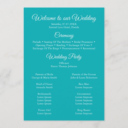 Tropical Beach and Palm Trees Trouwprogramma Programmakaart (Achterkant)