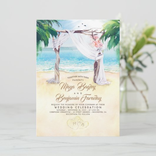 Tropical Beach Arbor dromerige zomer bruiloft Kaart (Staand voorkant)