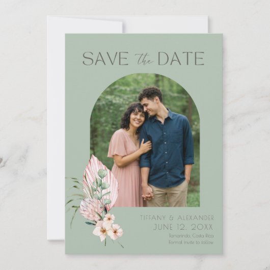 Tropical Beach Arch Photo Destination Wedding  Save The Date (Voorkant)