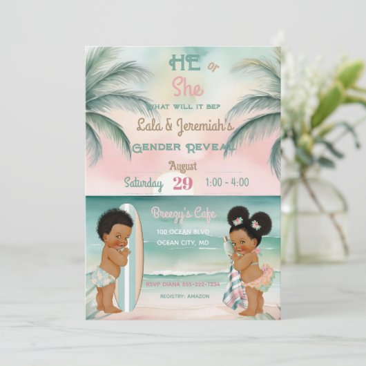 Tropical Beach Baby Geslacht Onthullen Blush Sage Kaart (Staand voorkant)
