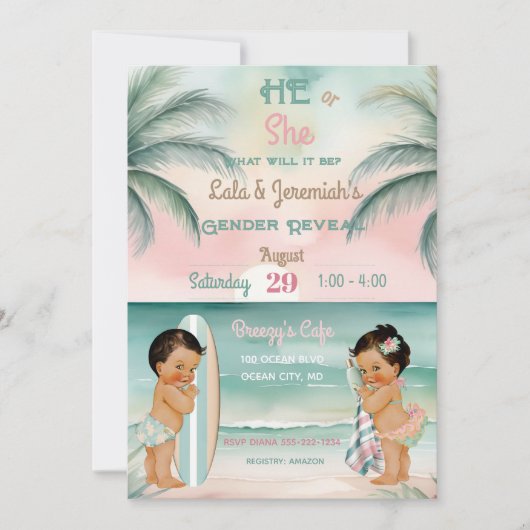 Tropical Beach Baby Geslacht Onthullen Blush Sage Kaart (Voorkant)