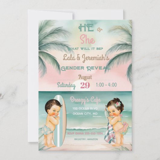 Tropical Beach Baby Geslacht Onthullen Blush Sage Kaart (Voorkant)