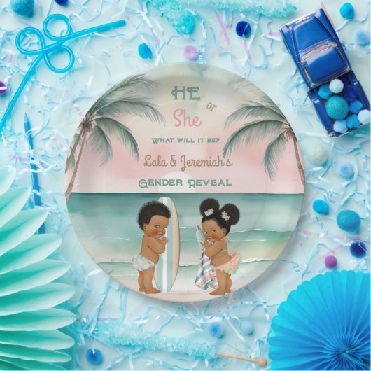 Tropical Beach Baby Geslacht Onthullen Blush Sage Papieren Bordje (Feest)