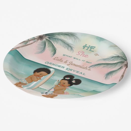 Tropical Beach Baby Geslacht Onthullen Blush Sage Papieren Bordje (Gekanteld)