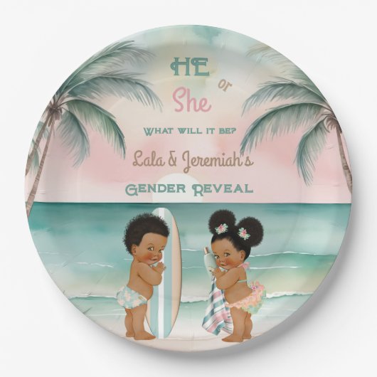 Tropical Beach Baby Geslacht Onthullen Blush Sage Papieren Bordje (Voorkant)