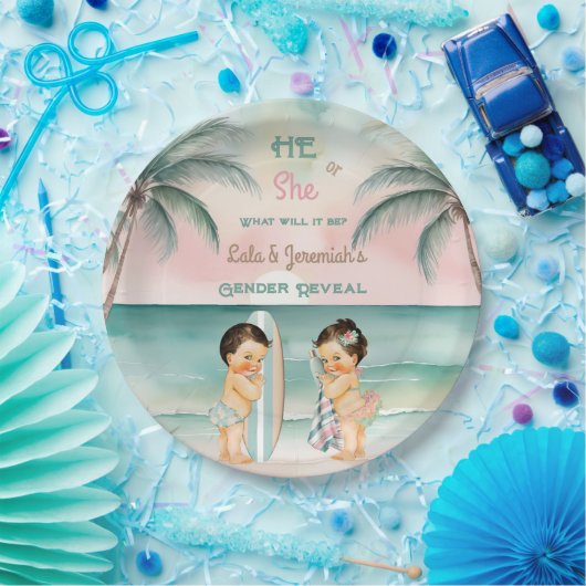 Tropical Beach Baby Geslacht Onthullen Blush Sage Papieren Bordje (Feest)