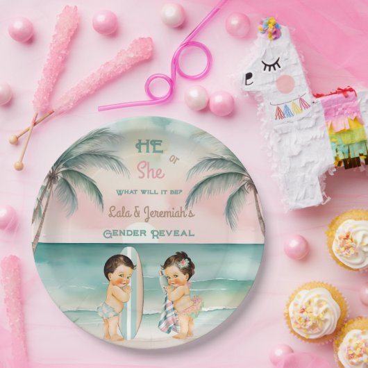 Tropical Beach Baby Geslacht Onthullen Blush Sage Papieren Bordje (Feest)