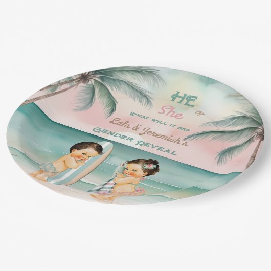 Tropical Beach Baby Geslacht Onthullen Blush Sage Papieren Bordje (Gekanteld)