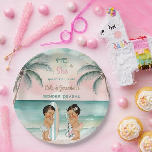 Tropical Beach Baby Geslacht Onthullen Blush Sage Papieren Bordje (Feest)