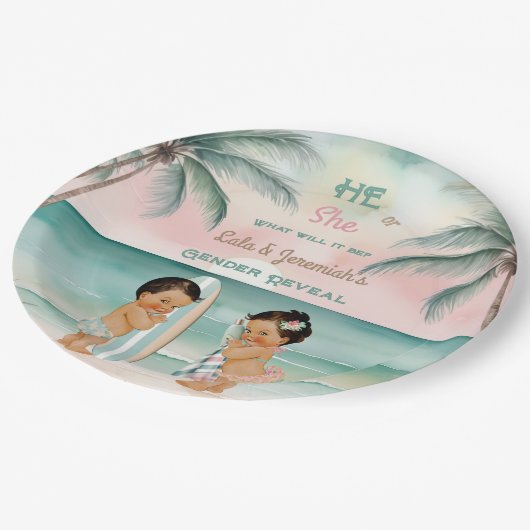 Tropical Beach Baby Geslacht Onthullen Blush Sage Papieren Bordje (Gekanteld)