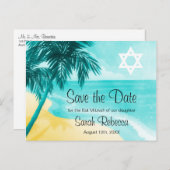 Tropical Beach Bat Mitswa Bewaar de datum Aankondigingskaart (Voorkant / Achterkant)
