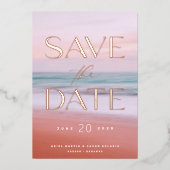Tropical Beach Bestemming Bruiloft Bewaar de datum Folie Uitnodiging (Voorkant)