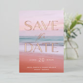 Tropical Beach Bestemming Bruiloft Bewaar de datum Folie Uitnodiging (Staand Voorkant)