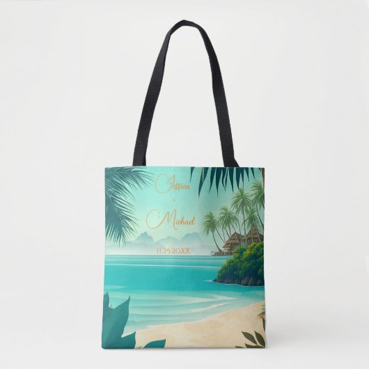 Tropical Beach Bestemming Passen getrouwd Huwelijk Tote Bag (Voorkant)