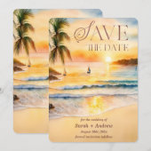 Tropical Beach Bewaar de datum Sjabloon afdrukbaar Kaart (Voorkant / Achterkant)