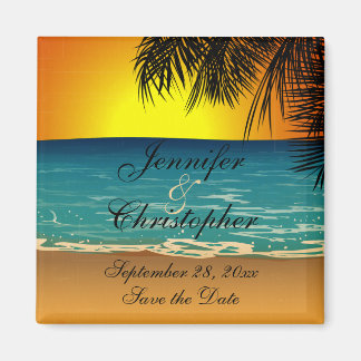 Tropical Beach bij Sunset Wedding Save the Date Magneet