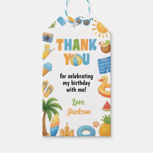 Tropical Beach Birthday Summer Party Thank You Cadeaulabel (Voorkant)
