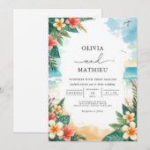 Tropical Beach Bliss Wedding Kaart (Voorkant / Achterkant)