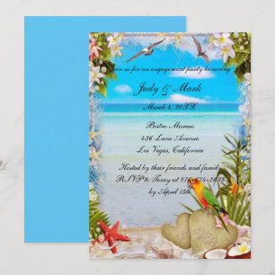 Tropical Beach Bloemen Bruiloft Verlovingsfeest Kaart