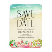 Tropical Beach Bloemenkalligrafie Save the Date Magneet (Verticaal)