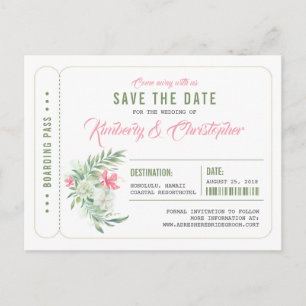 Tropical Beach Boarding Pass Ticket Save the Date Aankondigingskaart