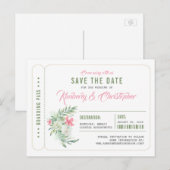 Tropical Beach Boarding Pass Ticket Save the Date Aankondigingskaart (Voorkant / Achterkant)