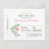 Tropical Beach Boarding Pass Ticket Save the Date Aankondigingskaart (Voorkant)