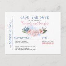 Tropical Beach Boarding Pass Ticket Save the Date