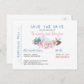 Tropical Beach Boarding Pass Ticket Save the Date Aankondigingskaart (Voorkant / Achterkant)