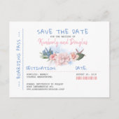 Tropical Beach Boarding Pass Ticket Save the Date Aankondigingskaart (Voorkant)