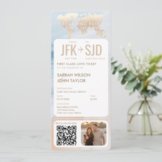 Tropical Beach Boarding Pass-ticketbestemming Kaart (Staand voorkant)