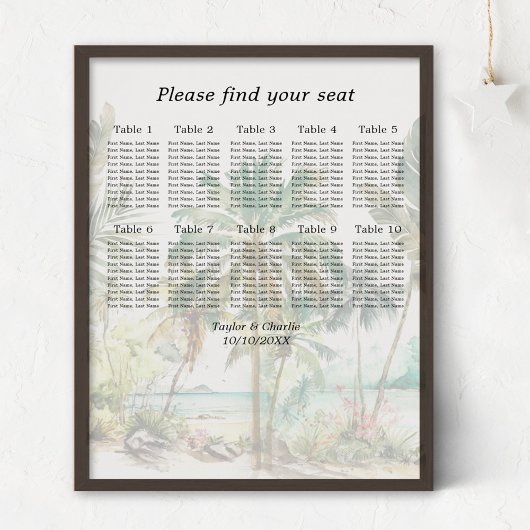 Tropical Beach Bruiloft 10 Tafels Zitkaarten Poster