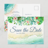Tropical Beach Bruiloft Aquarel Save the Date Briefkaart (Voorkant / Achterkant)