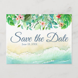 Tropical Beach Bruiloft Aquarel Save the Date Briefkaart