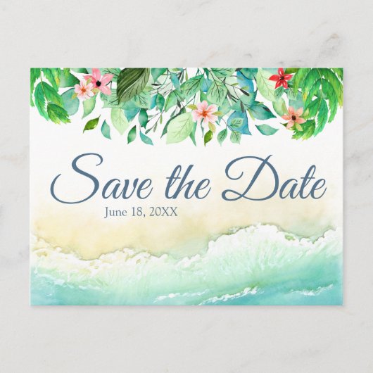 Tropical Beach Bruiloft Aquarel Save the Date Briefkaart (Voorkant)