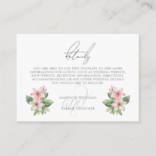 Tropical Beach bruiloft details Informatiekaartje (Voorkant)