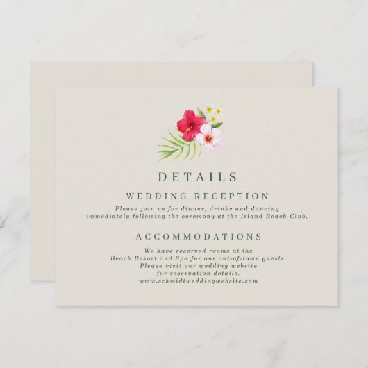 Tropical Beach bruiloft details Informatiekaartje (Voorkant / Achterkant)