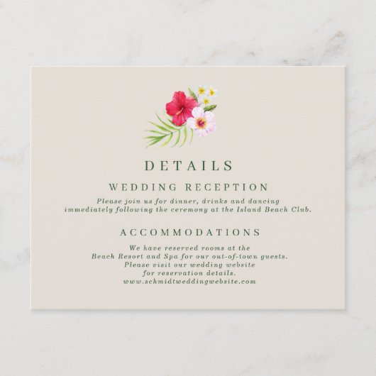 Tropical Beach bruiloft details Informatiekaartje (Voorkant)