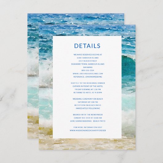 Tropical Beach bruiloft details Informatiekaartje (Voorkant / Achterkant)
