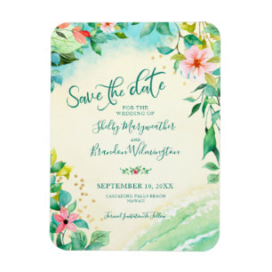 Tropical Beach Bruiloft SAVE THE DATE Floral Magneet