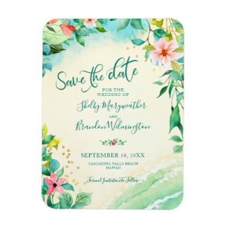 Tropical Beach Bruiloft SAVE THE DATE Floral Magneet