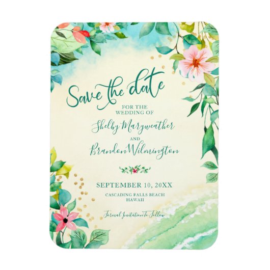 Tropical Beach Bruiloft SAVE THE DATE Floral Magneet (Verticaal)