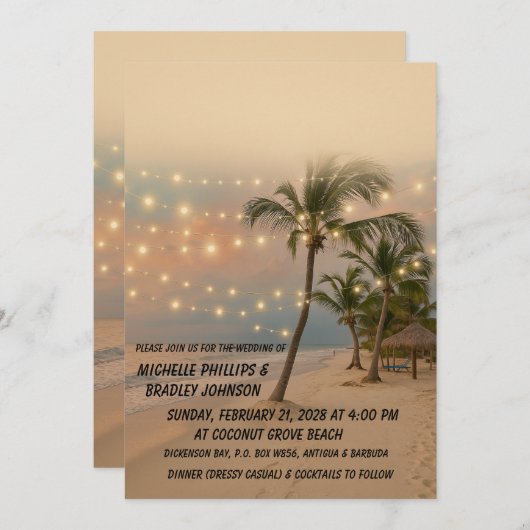Tropical Beach bruiloft uitnodiging | Elegante zon (Voorkant / Achterkant)