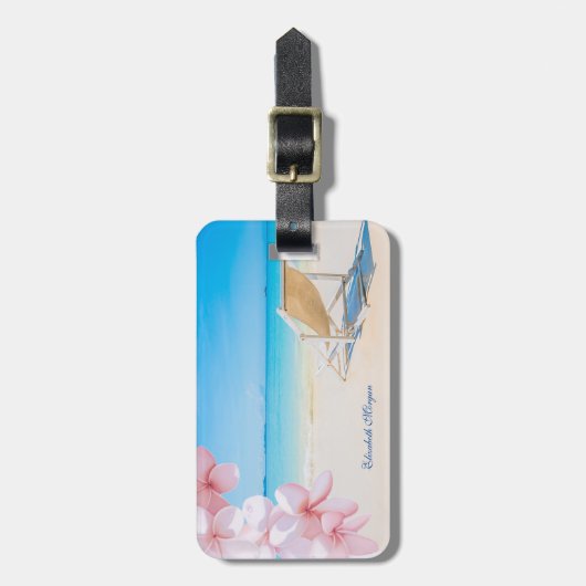 Tropical Beach Chair Zand Hawaiian Flower Bagagelabel (Voorkant verticaal)